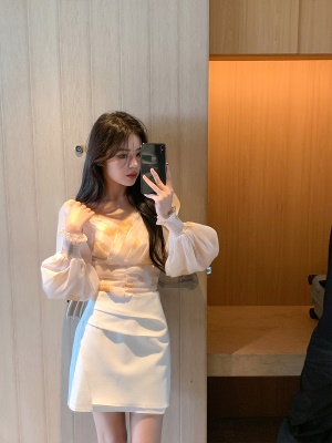 ByYou夏季新款白色高腰西装半身裙女显瘦设计感小众A字裙百搭短裙