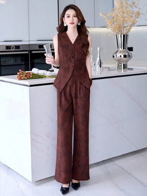 时尚气质干练套装女秋2025新款休闲扎染无袖马甲高腰阔腿裤两件套