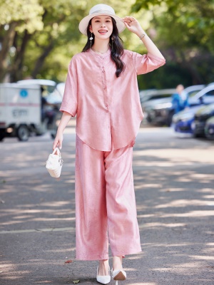 名媛高端新中式套装女2025夏装新款盘扣炸街减龄时尚西装裤两件套