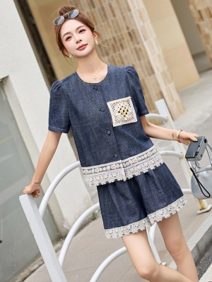 复古港风拼接蕾丝短裤套装女2025夏季新款时尚巨好看小个子两件套