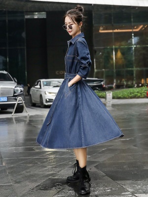 欧货polo领牛仔裙连衣裙女2025春秋新款洋气减龄收腰显瘦高端长裙