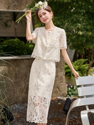 气质女神范高端套装裙女2025夏季新款蕾丝小香风绝美小裙子两件套