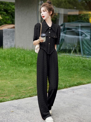 名媛女装高端套装2025夏装新款干练气质休闲黑色小香风轻奢两件套