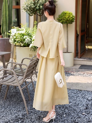 国风复古醋酸套装裙子女夏新款时尚洋气年轻旗袍吊带连衣裙两件套