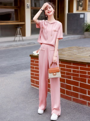 高端休闲时尚套装女夏2025新款气质冰丝运动连帽显瘦阔腿裤两件套