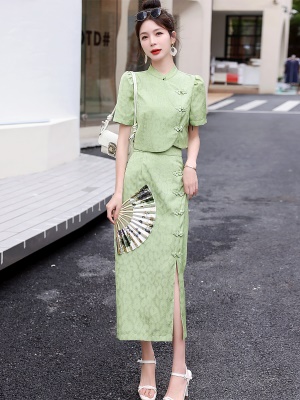 旗袍套装女年轻款改良2023新款夏装新中式国风成套搭配长裙两件套