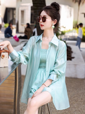 天丝透气防晒套装女夏款新款时尚高级感修身衬衫连体短裤两件套潮