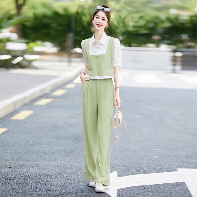 微胖显瘦西装套装女夏装2025职业活泼减龄遮肉拼接高级时装两件套