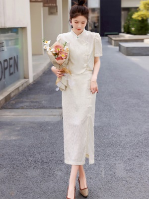 旗袍套装女年轻款改良2023新款夏装新中式国风成套搭配长裙两件套