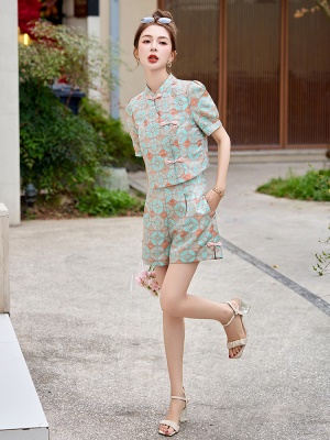 中国风提花短裤套装女2025夏季新款时尚小个子盘扣复古中式两件套