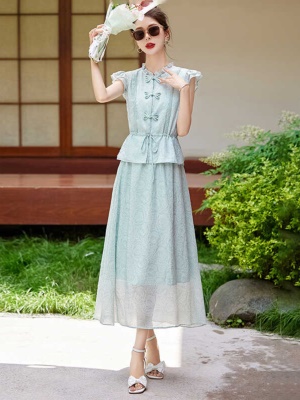 国风蝴蝶花边套装裙女2025夏季新款爆款流行漂亮新中式腰裙两件套