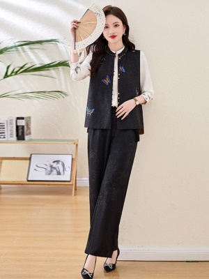 中式国风时尚套装女春季2025新款高级感减龄洋气阔腿裤穿搭一整套