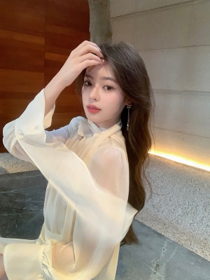 ByYou 夏季气质茶歇法式飘带温柔风米白色连衣裙长款收腰超仙女裙