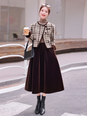 欧货格子羊毛呢套装女2025春秋装新款小香风半身裙早秋穿搭两件套