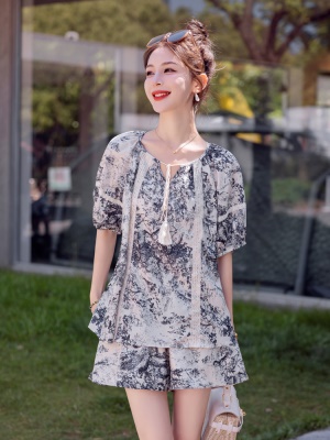 国风短裤套装女夏装2025搭配一整套休闲遮肉巨显瘦小个子两件套潮