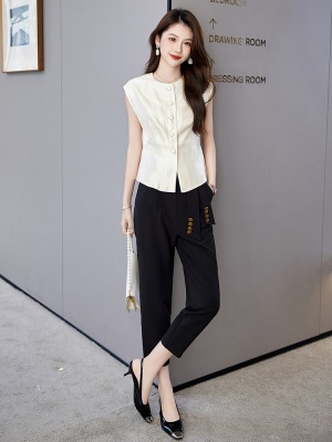 西装时尚套装女2025新款夏装正式场合显高小个子欧货九分裤两件套