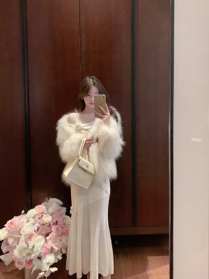 ByYou 冬季羊毛白色鱼尾针织半身裙长款过膝毛衣裙显瘦高腰包臀裙