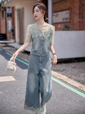 小香风蕾丝套装女2025夏日新款小个子时尚巨好看天丝牛仔三件套裤