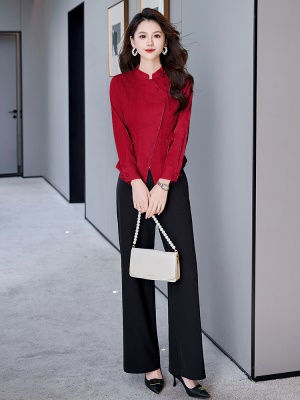 欧货时尚职业套装女2025年秋季新款正式场合显瘦衬衣喇叭裤两件套