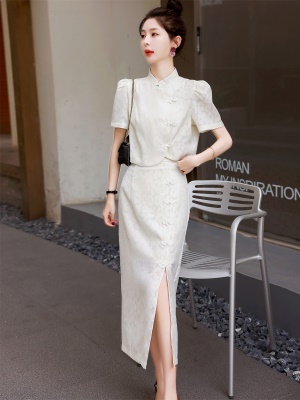 旗袍套装女年轻款改良2023新款夏装新中式国风成套搭配长裙两件套