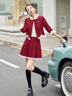 独特漂亮小香风套装女2025春季新款小个子减龄聚会百褶短裙两件套