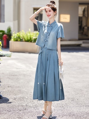 薄款冰丝牛仔套装裙女2025夏天新品新中式国风今年流行漂亮两件套