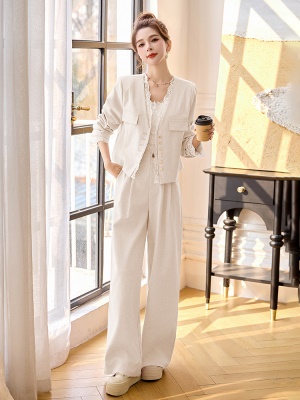 高级感拼接西装套装女2025春季新款干练气质显高阔腿裤职业两件套