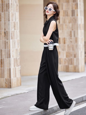 欧货炸街干练套装女2025夏装新款时尚穿搭遮肉高腰阔腿裤两件套潮