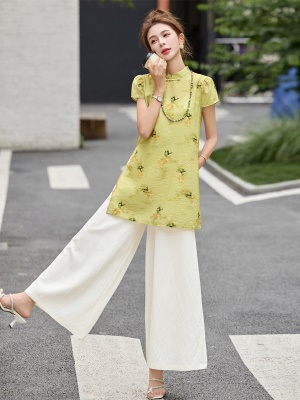 新中式设计旗袍上衣套装女2025夏季新款清冷感国风改良唐装两件套