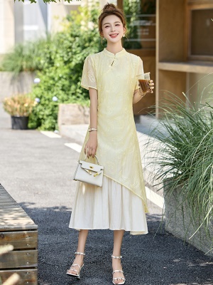 新中式国风改良旗袍连衣裙女2025夏季新款温柔系刺绣不规则鱼尾裙