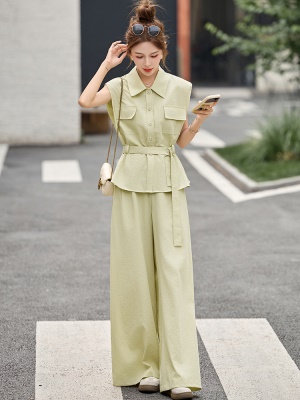 欧洲站又酷又飒系带收腰工装套装女2025夏款显瘦马甲阔腿裤两件套