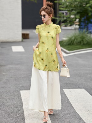 新中式设计旗袍上衣套装女2025夏季新款清冷感国风改良唐装两件套