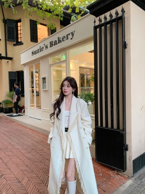 ByYou 秋冬新款时尚气质白色高腰针织半身裙短款显瘦双腰带百褶裙