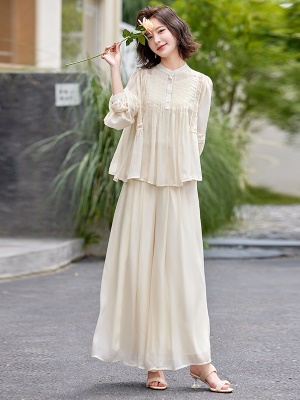 超仙时尚雪纺套装女2025春夏新款半透减龄显瘦流行阔腿裙裤三件套