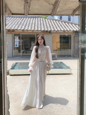 ByYou 秋冬新款天丝羊毛针织白色半身裙长款抽绳松紧高腰显瘦裙子