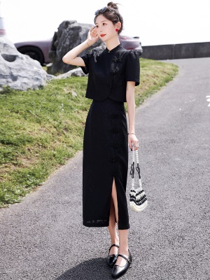 旗袍套装女年轻款改良2023新款夏装新中式国风成套搭配长裙两件套