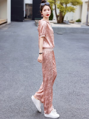 高级感时尚套装女夏季2025新款休闲运动减龄醋酸缎面卫衣两件套潮