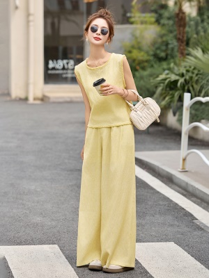 欧货显瘦遮肚子减龄套装女2025夏季新款休闲宽松阔腿裤背心两件套