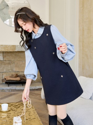 学院风时尚小香风套装女2025年新款春季爆款叠穿衬衫背心裙两件套