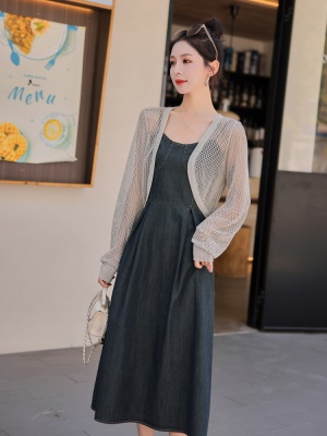 初秋季吊带牛仔连衣裙开衫套装女2025新款欧货时尚气质辣妹两件套