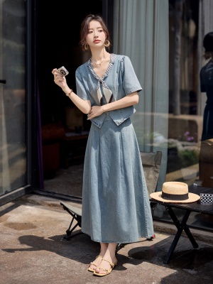 夏日绝美小裙子套装女2025新款气质高端御姐女神范天丝牛仔两件套