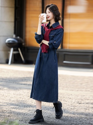 炸街披肩衬衫牛仔连衣裙女2025年春秋季新款减龄高端时尚裙子欧货