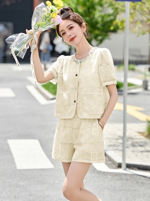 小香风刺绣亮片短裤套装女2025夏季新款小个子时尚洋气欧货两件套