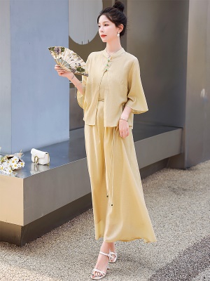 国风复古醋酸套装裙子女夏新款时尚洋气年轻旗袍吊带连衣裙两件套
