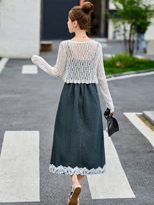 蕾丝拼接牛仔吊带裙套装女2025夏季新款休闲防晒开衫连衣裙两件套