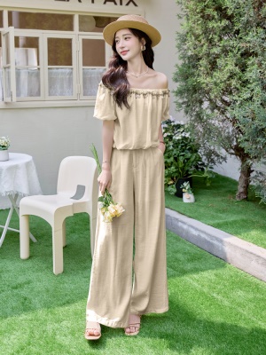 欧货小香风天丝棉套装女2025夏季新款贝壳串珠独特绝美超火两件套