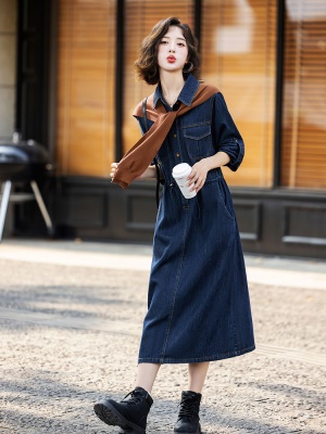 炸街披肩衬衫牛仔连衣裙女2025年春秋季新款减龄高端时尚裙子欧货