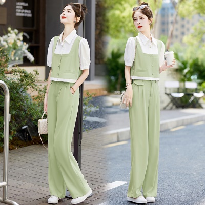 微胖显瘦西装套装女夏装2025职业活泼减龄遮肉拼接高级时装两件套