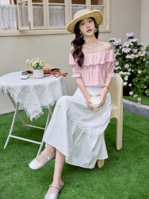 高级感露肩套装女2025夏季新款巨好看时尚减龄高腰半身长裙两件套