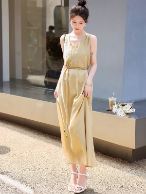 国风复古醋酸套装裙子女夏新款时尚洋气年轻旗袍吊带连衣裙两件套